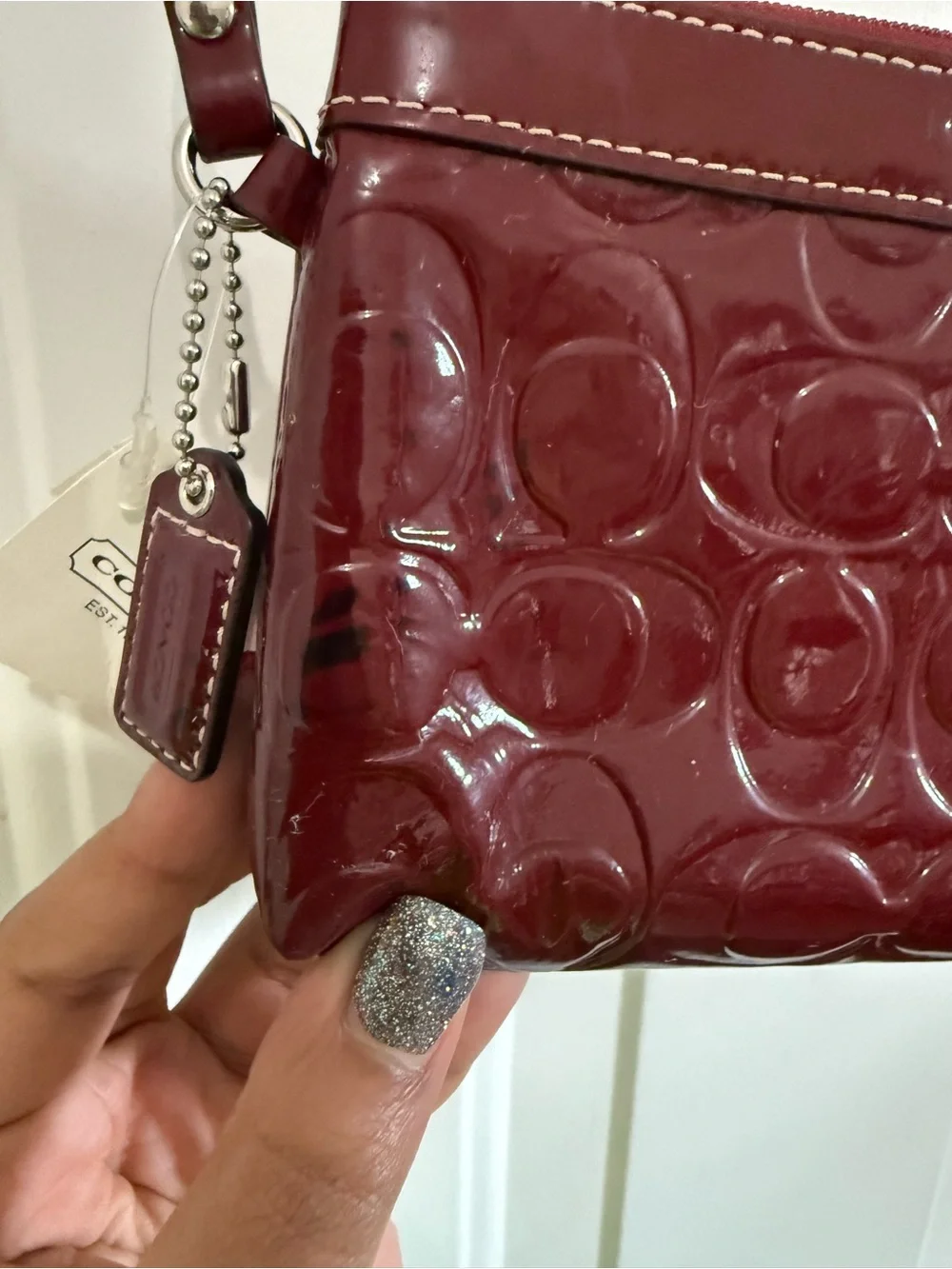 Authentic COACH Women's Patent Leather Wristlet - Deep Red.